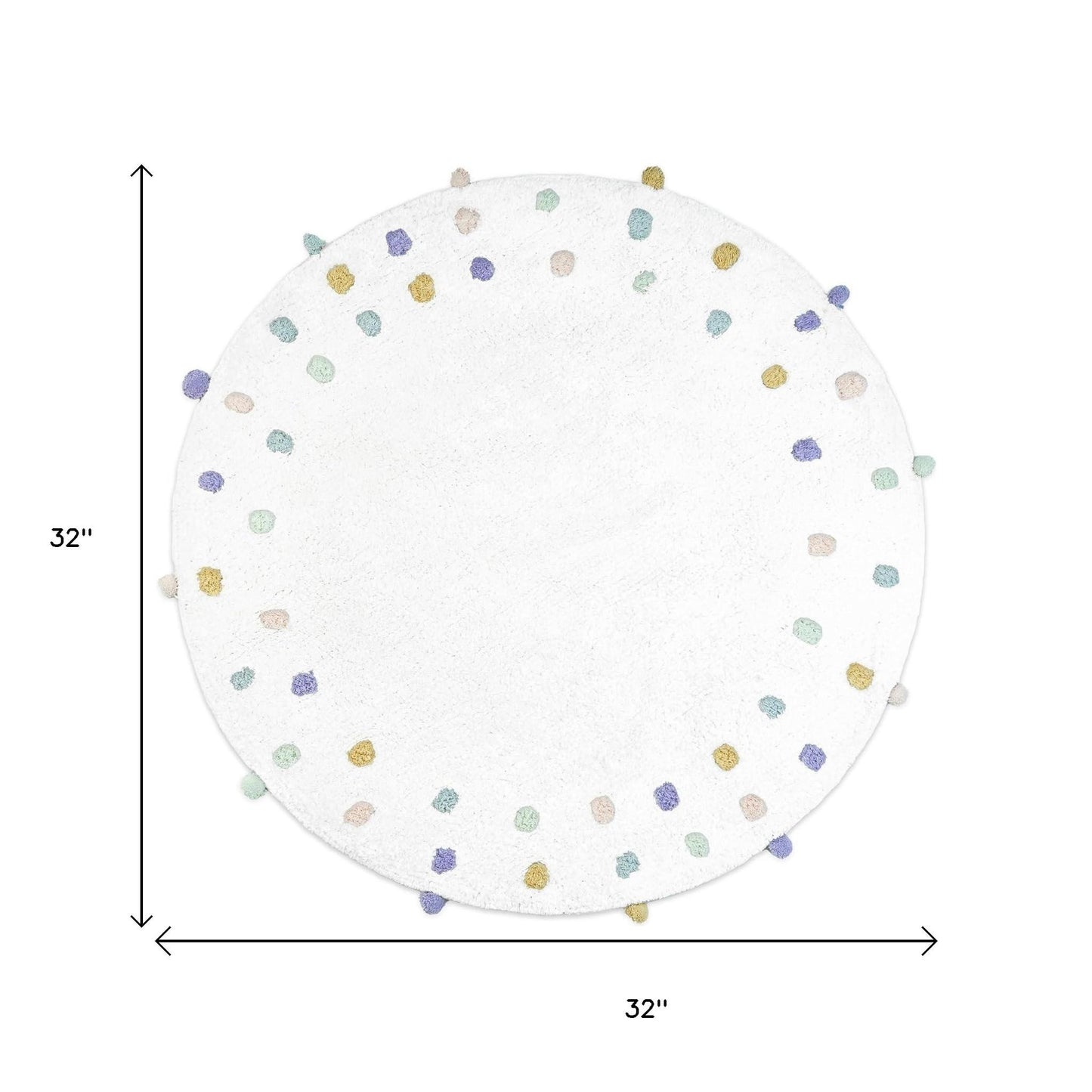 32" Green Purple And White Cotton Round Polka Dots Bath Rug-5