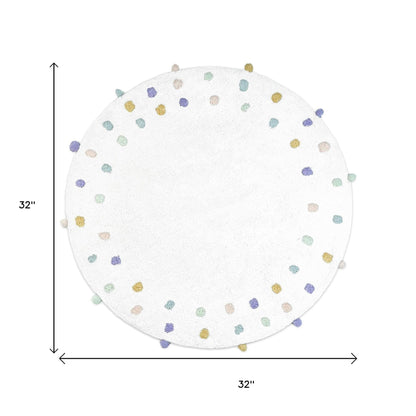 32" Green Purple And White Cotton Round Polka Dots Bath Rug-5