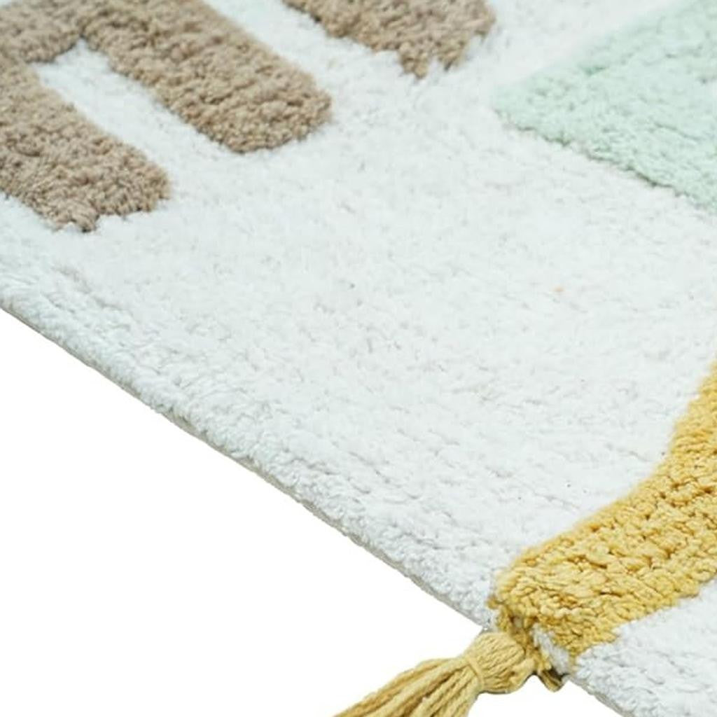 32" Blue White And Yellow Cotton Hello Lovely Youthful Bath Rug-2