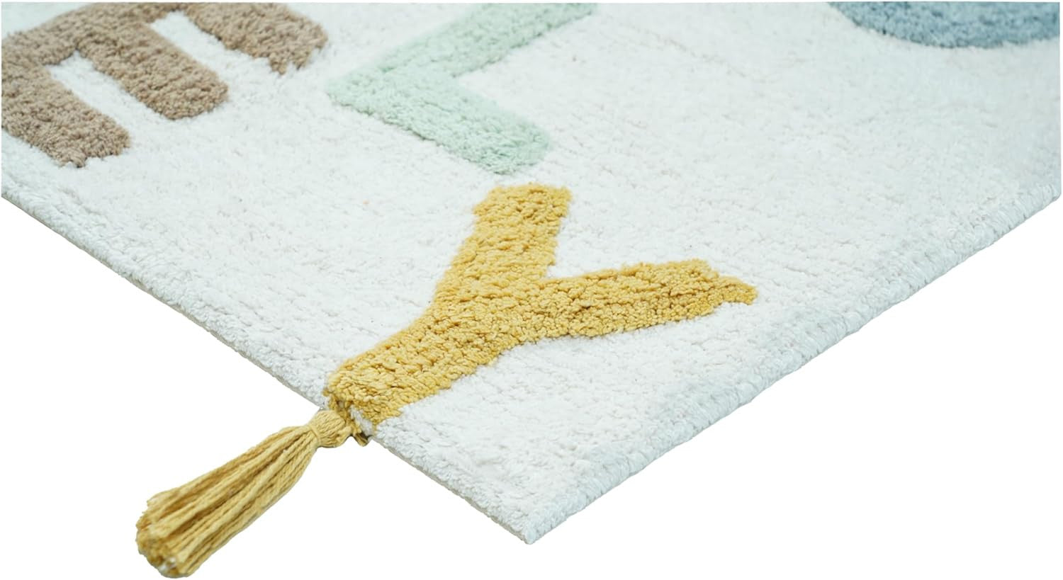 32" Blue White And Yellow Cotton Hello Lovely Youthful Bath Rug-1