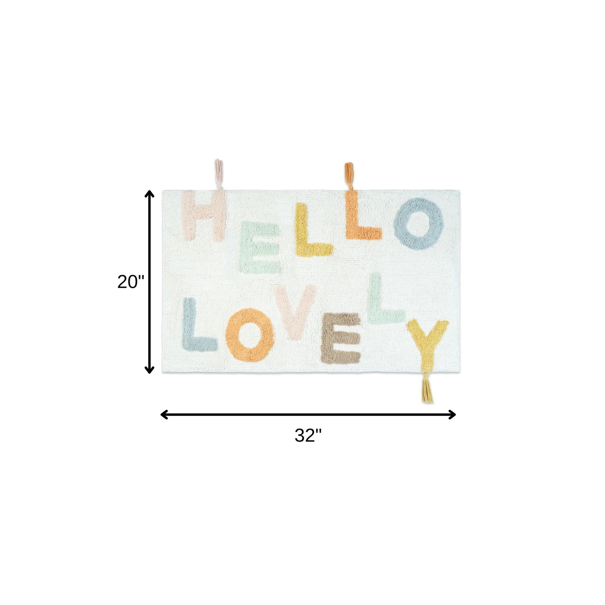 32" Blue White And Yellow Cotton Hello Lovely Youthful Bath Rug-4