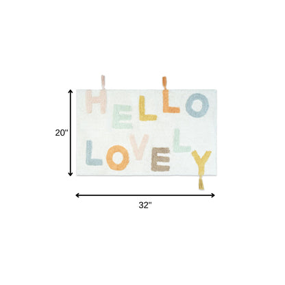 32" Blue White And Yellow Cotton Hello Lovely Youthful Bath Rug-4