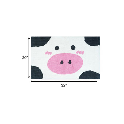 32" White Black And Pink Cotton Cow Youthful Bath Rug-4