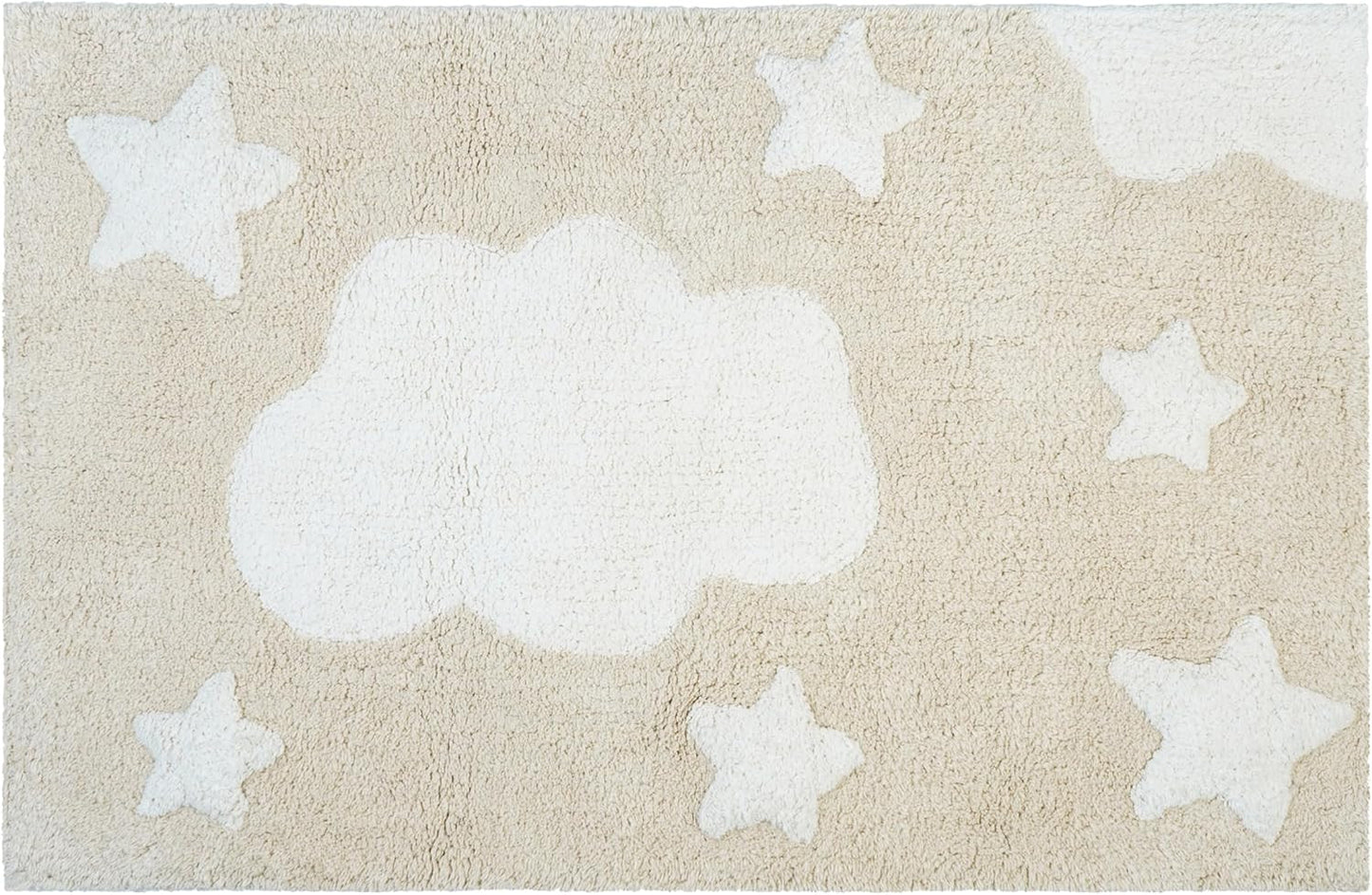 32" White And Beige Cotton Clouds and Stars Youthful Bath Rug-4