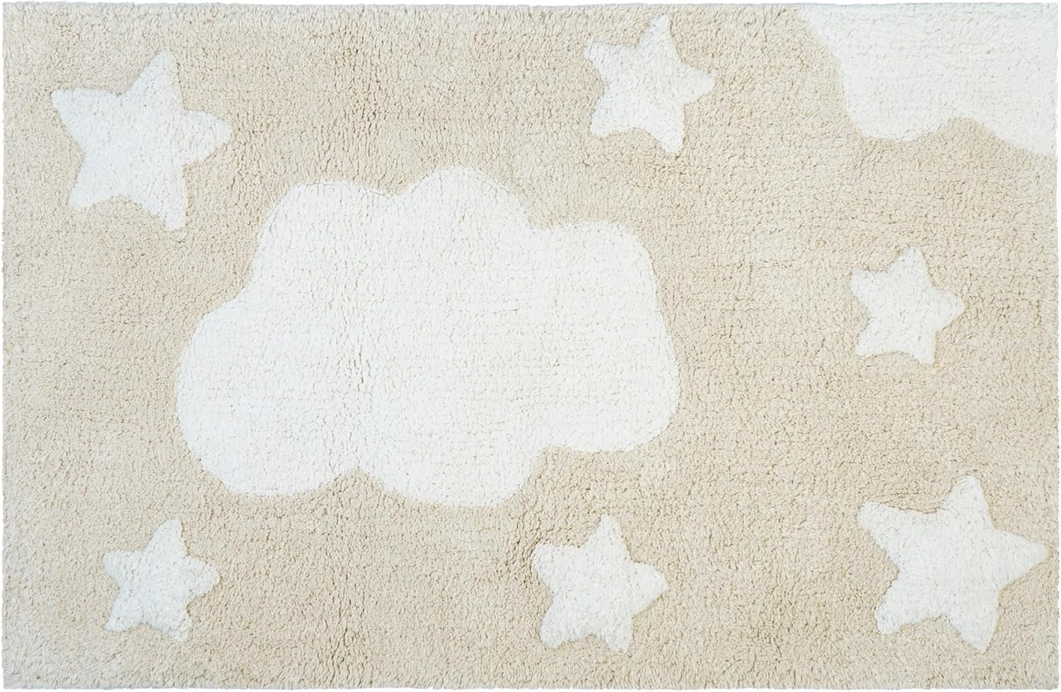 32" White And Beige Cotton Clouds and Stars Youthful Bath Rug-4