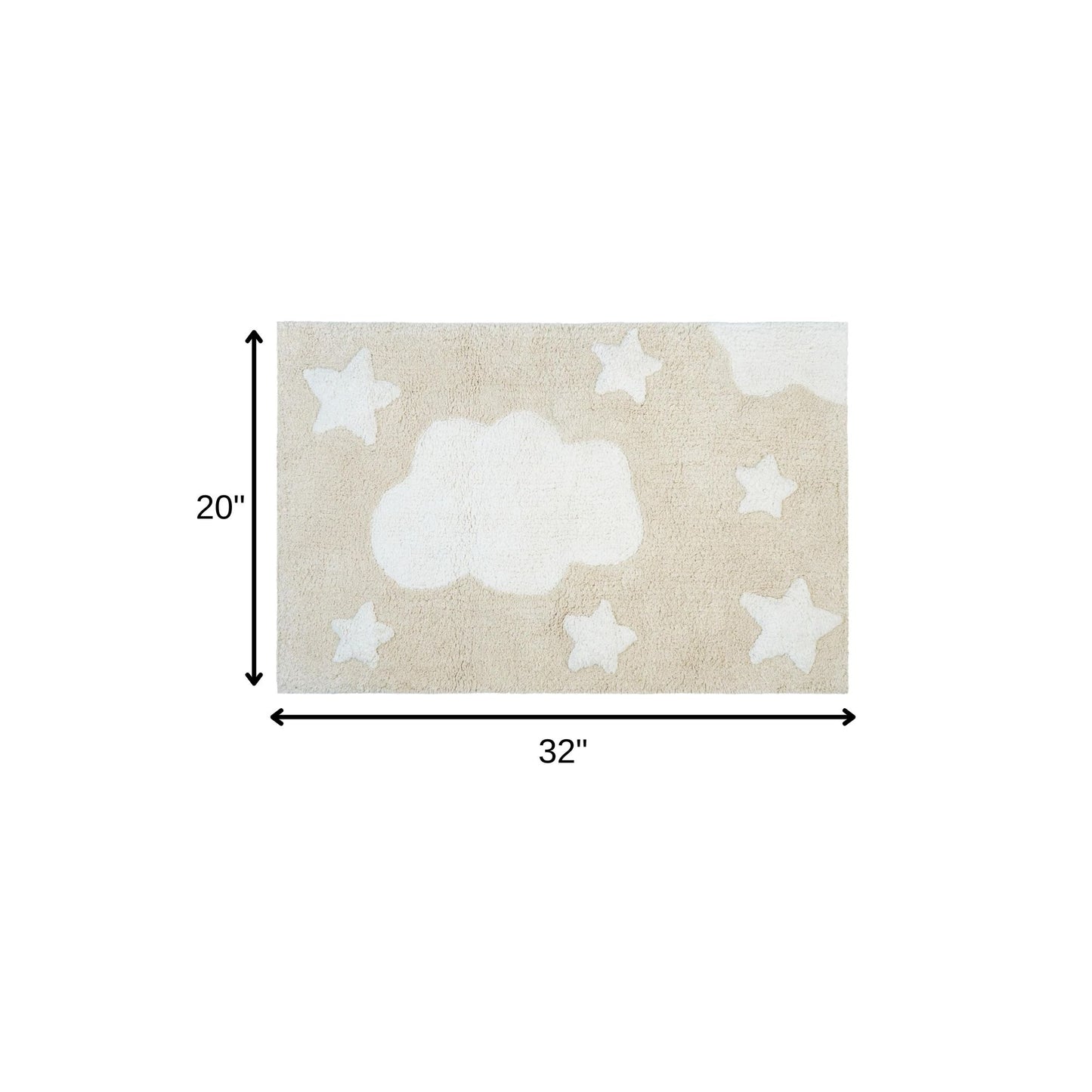 32" White And Beige Cotton Clouds and Stars Youthful Bath Rug-5