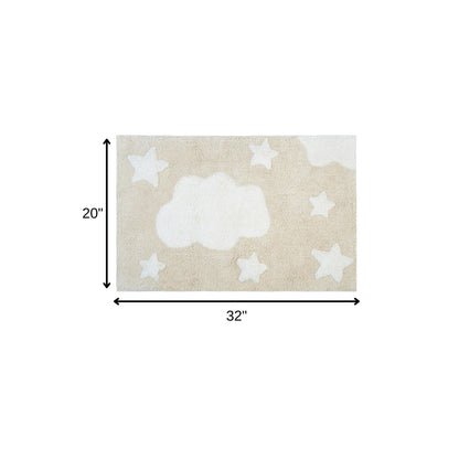 32" White And Beige Cotton Clouds and Stars Youthful Bath Rug-5