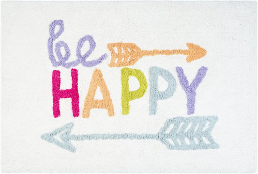 32" White Purple And Green Cotton Be Happy Youthful Bath Rug-0