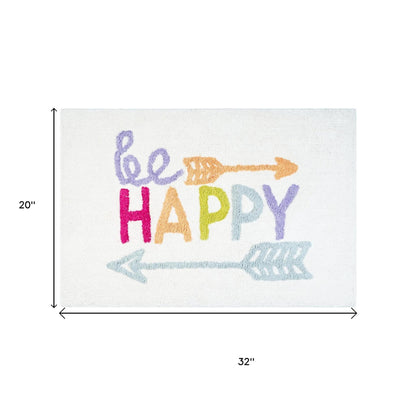32" White Purple And Green Cotton Be Happy Youthful Bath Rug-4