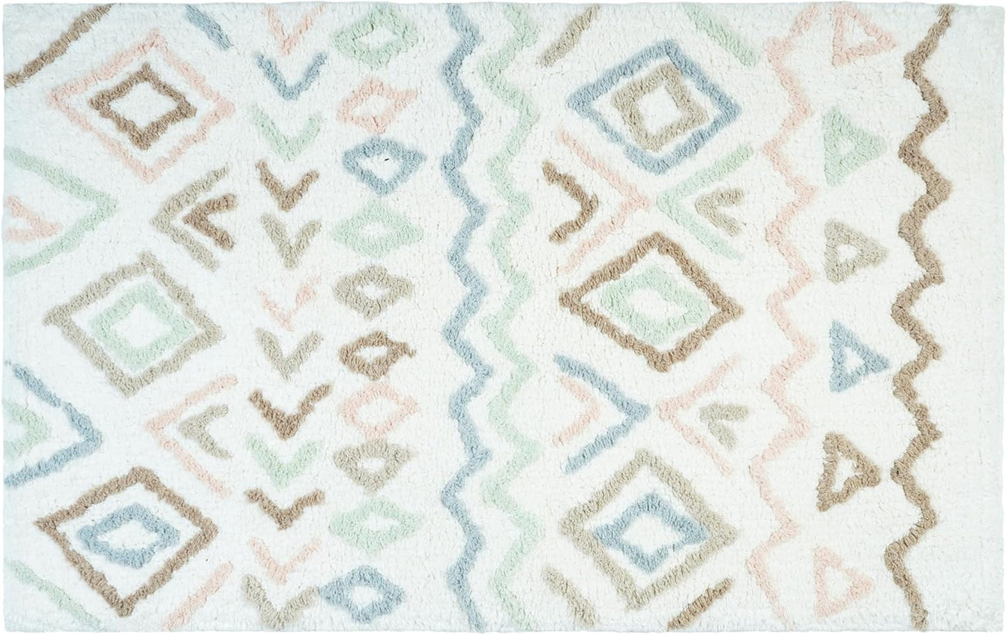 32" Blue Brown And White Cotton Geometric Bath Rug-2