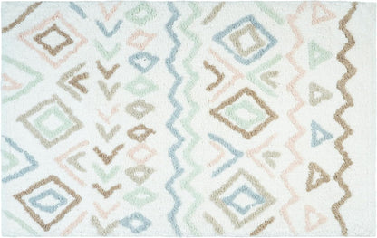 32" Blue Brown And White Cotton Geometric Bath Rug-2