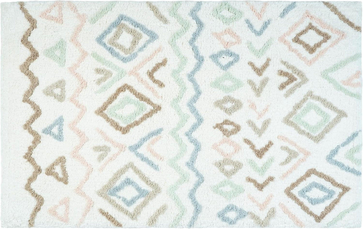 32" Blue Brown And White Cotton Geometric Bath Rug-0