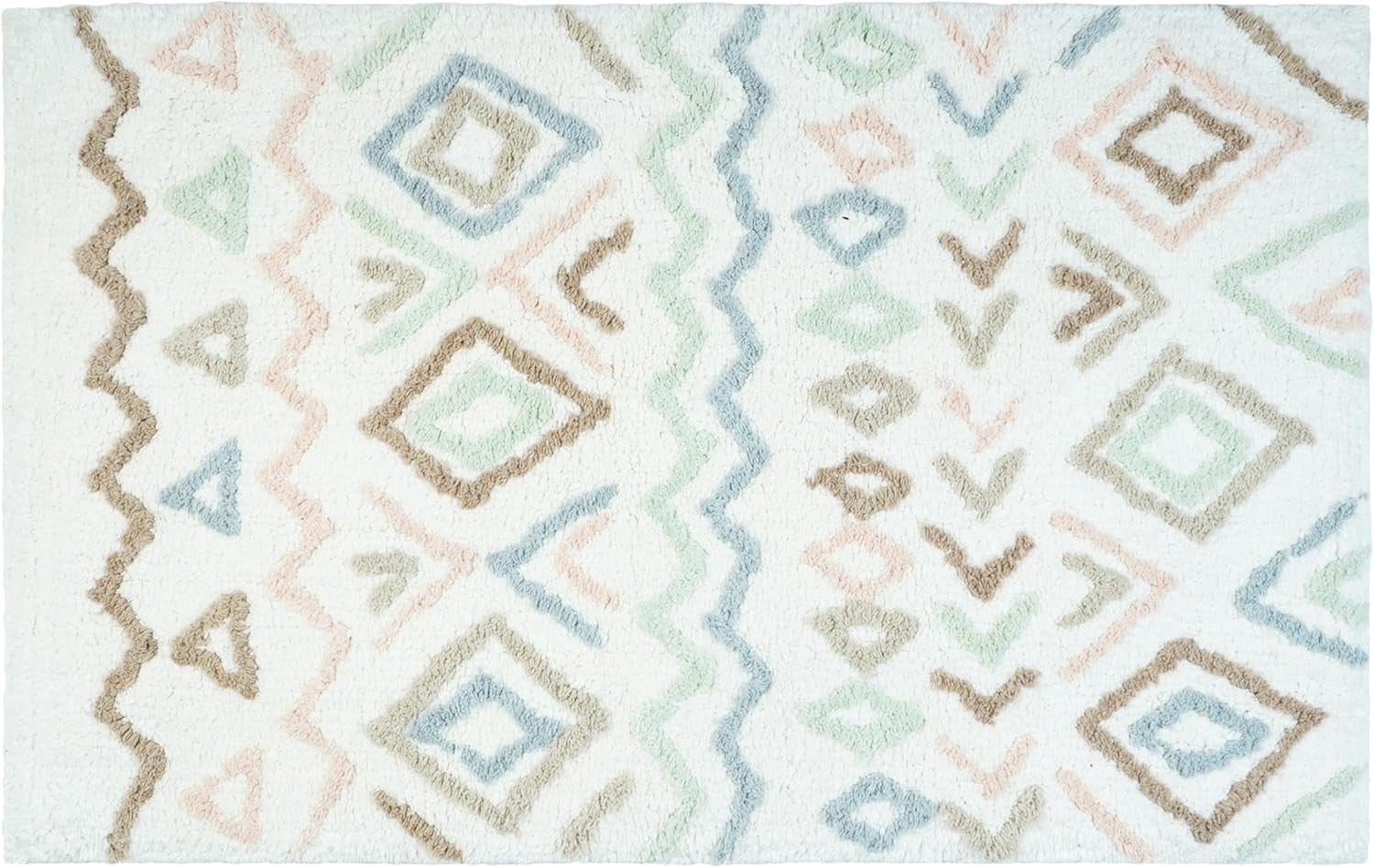 32" Blue Brown And White Cotton Geometric Bath Rug-0