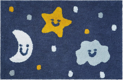 32" White Blue And Yellow Cotton Clouds and Stars Youthful Bath Rug-0