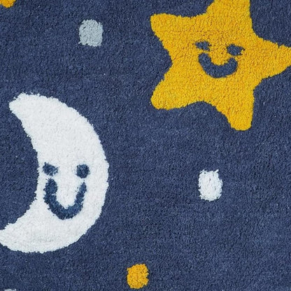 32" White Blue And Yellow Cotton Clouds and Stars Youthful Bath Rug-3