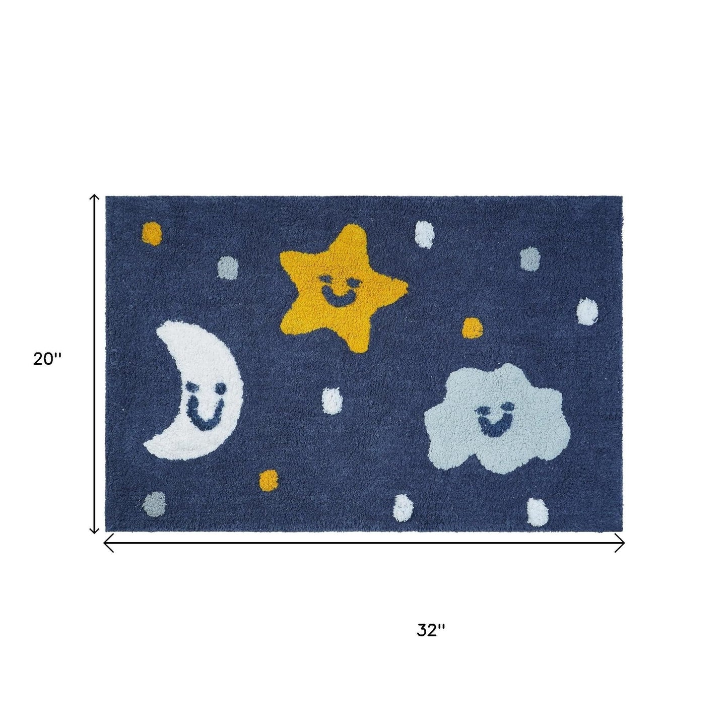 32" White Blue And Yellow Cotton Clouds and Stars Youthful Bath Rug-5