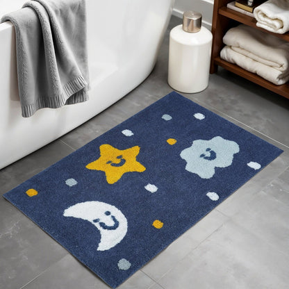 32" White Blue And Yellow Cotton Clouds and Stars Youthful Bath Rug-1