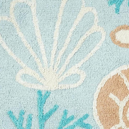 32" Blue Tan And White Cotton Seashells And Coral Bath Rug-4