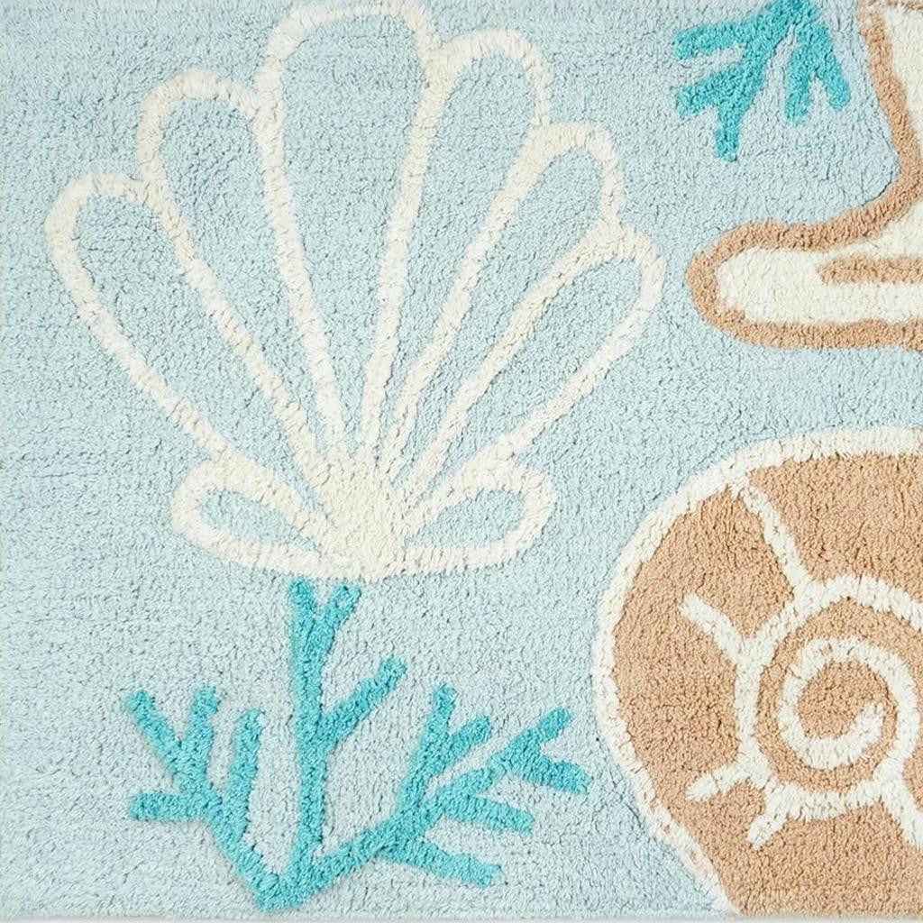 32" Blue Tan And White Cotton Seashells And Coral Bath Rug-5