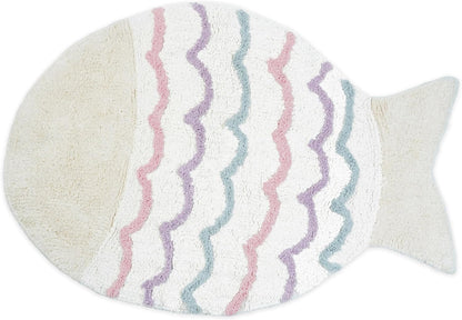 32" White Pink And Purple Cotton Fish Shaped Youthful Bath Rug-0