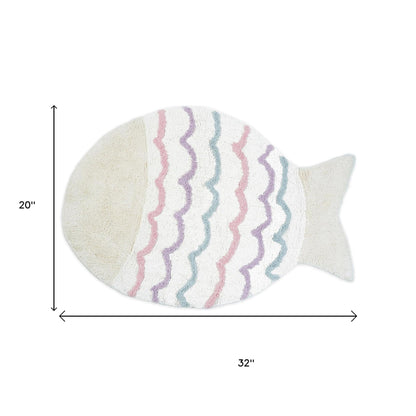 32" White Pink And Purple Cotton Fish Shaped Youthful Bath Rug-5