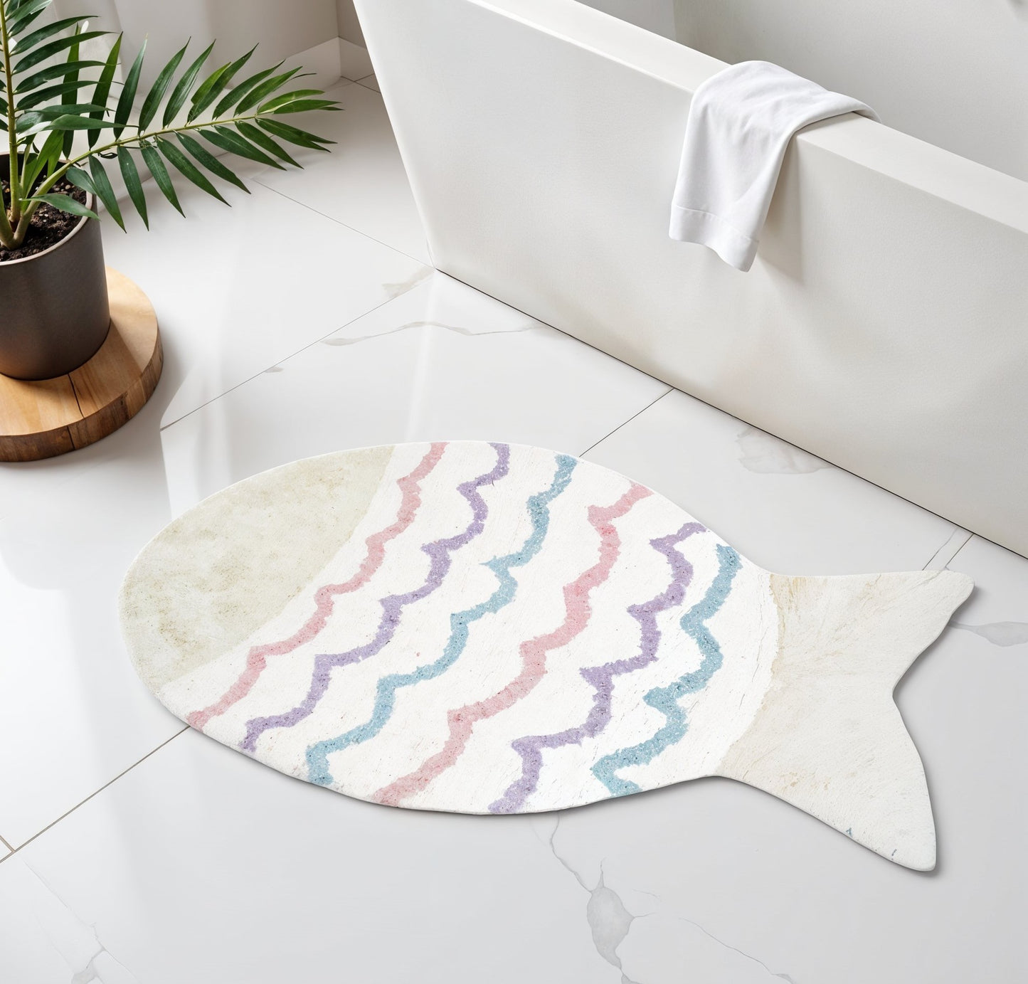 32" White Pink And Purple Cotton Fish Shaped Youthful Bath Rug-1