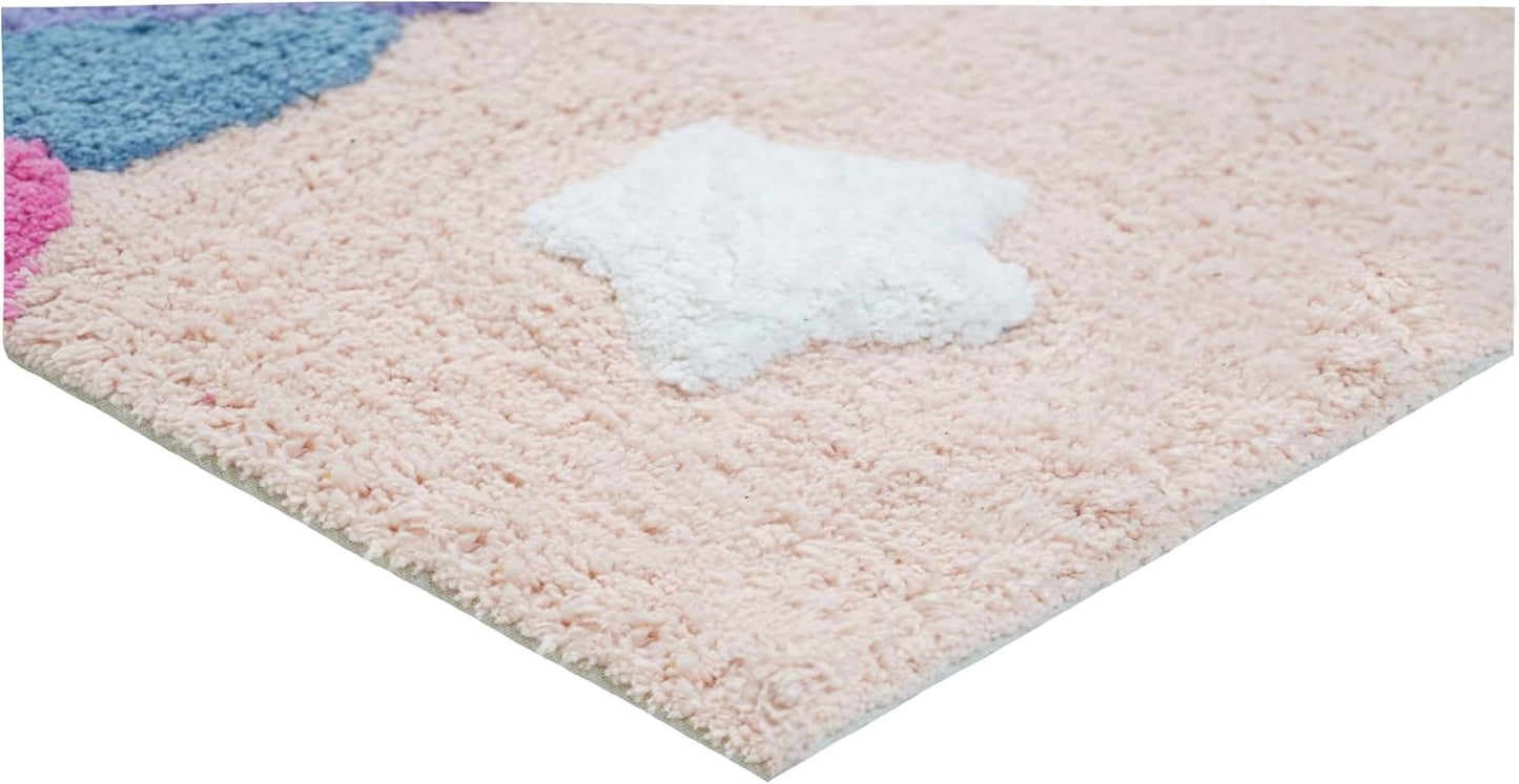 32" Pink And Yellow Cotton Unicorns Youthful Bath Rug-2