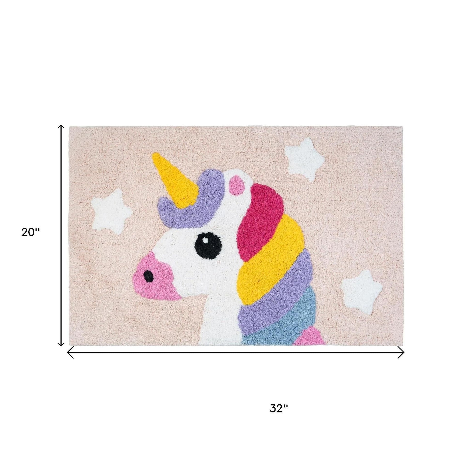 32" Pink And Yellow Cotton Unicorns Youthful Bath Rug-5