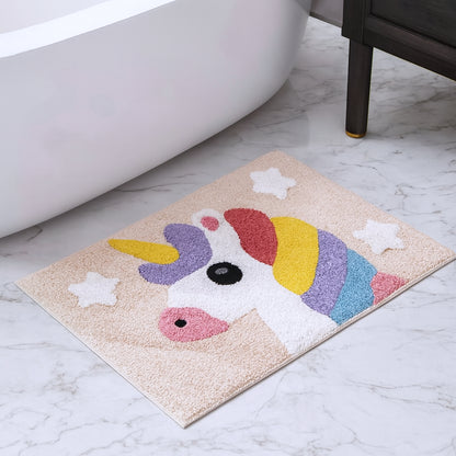 32" Pink And Yellow Cotton Unicorns Youthful Bath Rug-1