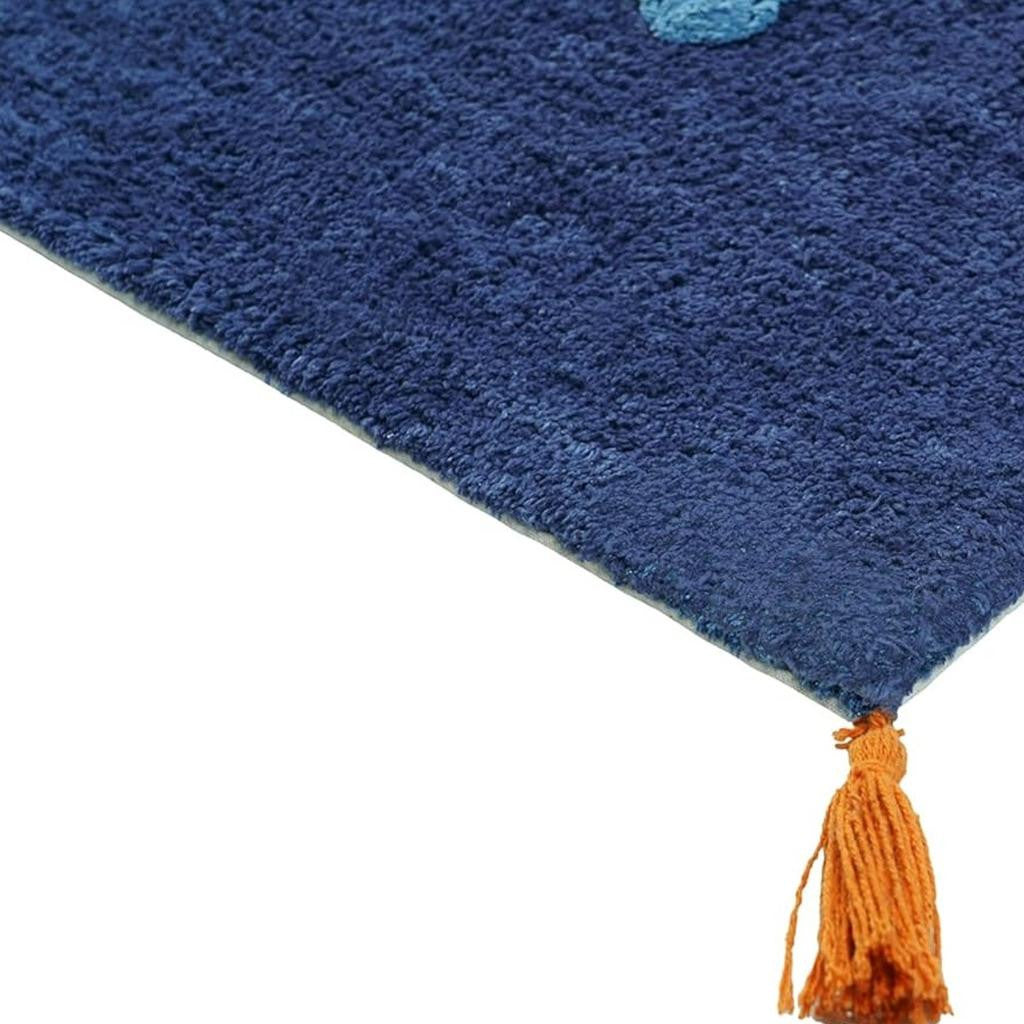32" Blue Orange And White Cotton Dog Youthful Bath Rug-4