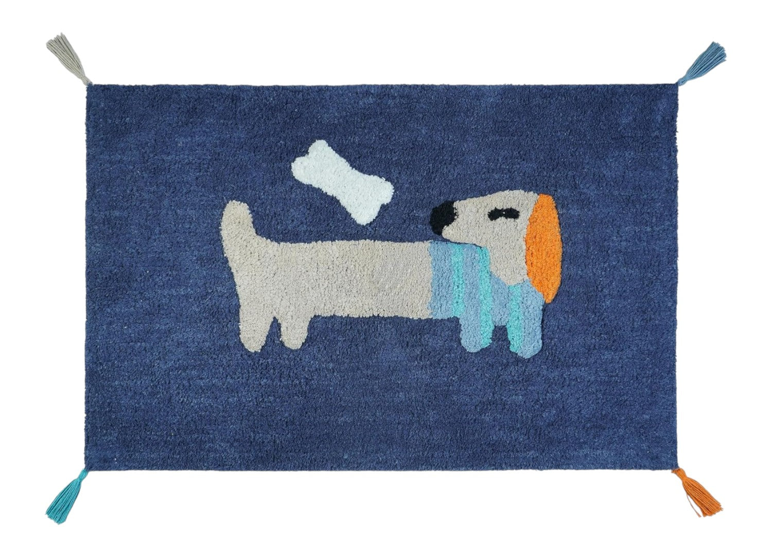 32" Blue Orange And White Cotton Dog Youthful Bath Rug-1