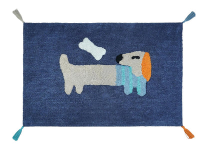 32" Blue Orange And White Cotton Dog Youthful Bath Rug-1