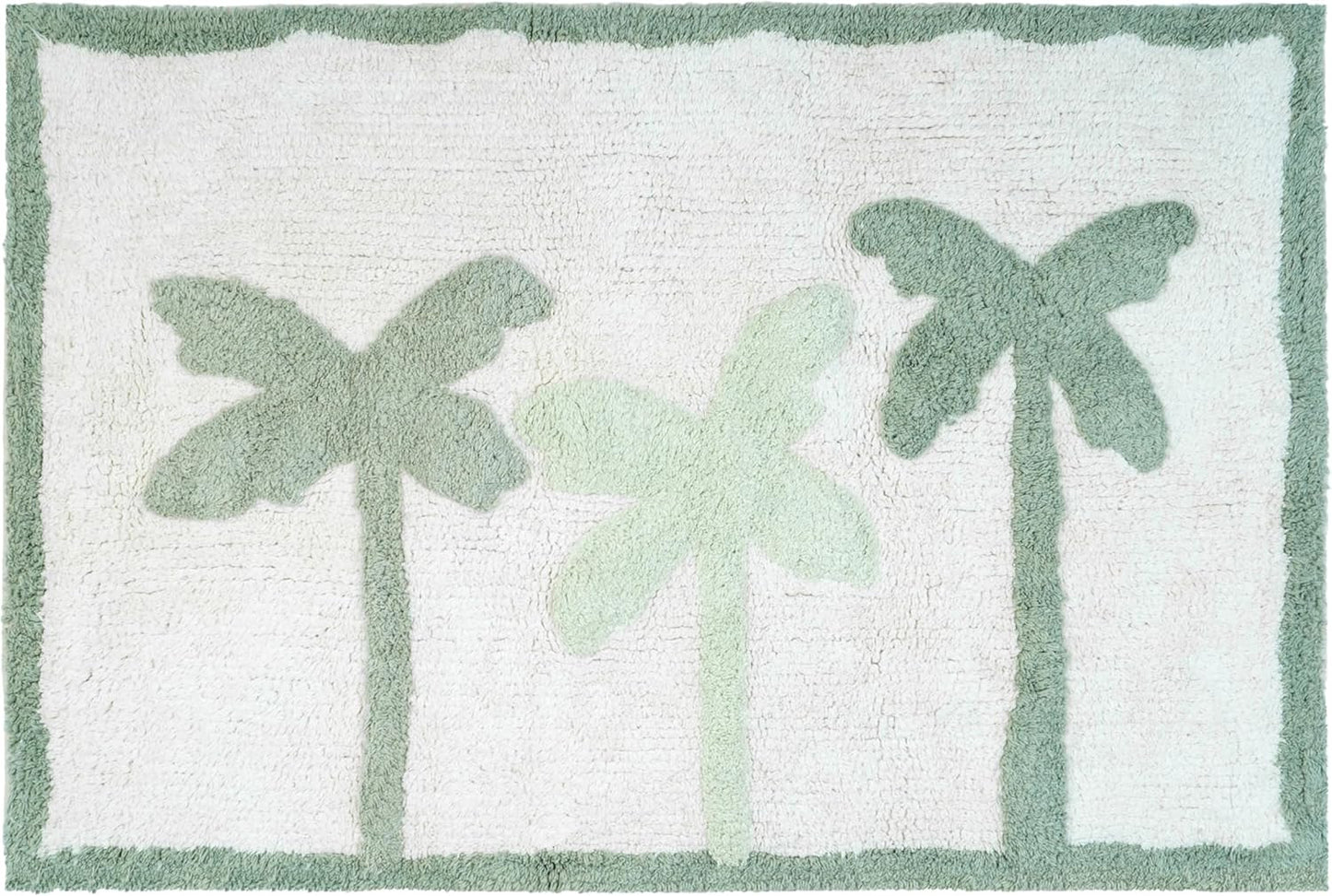 32" Green And White Cotton Palm Trees Bath Rug-0