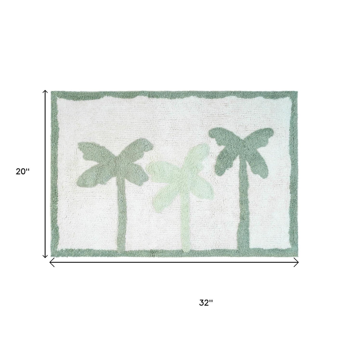 32" Green And White Cotton Palm Trees Bath Rug-4