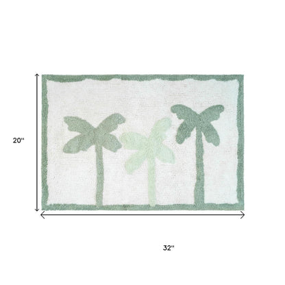 32" Green And White Cotton Palm Trees Bath Rug-4