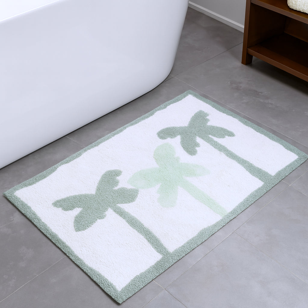 32" Green And White Cotton Palm Trees Bath Rug-1