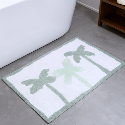 32" Green And White Cotton Palm Trees Bath Rug-1