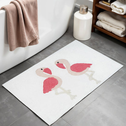 32" Pink And White Cotton Flamingo Bath Rug-0