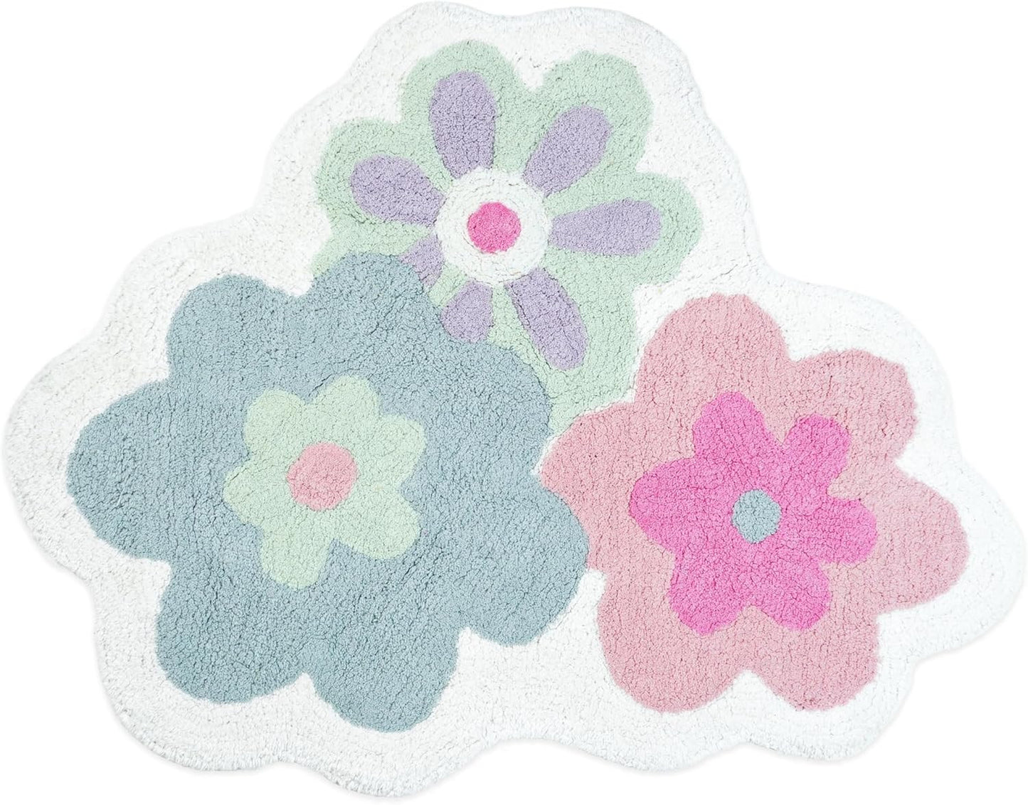 32" Pink And White Cotton Flowers Floral Bath Rug-1