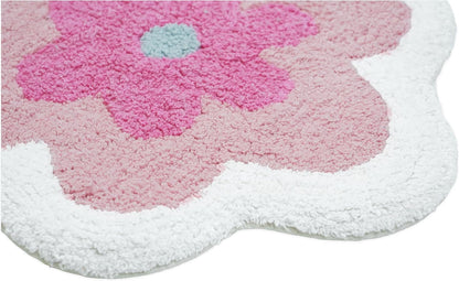 32" Pink And White Cotton Flowers Floral Bath Rug-2