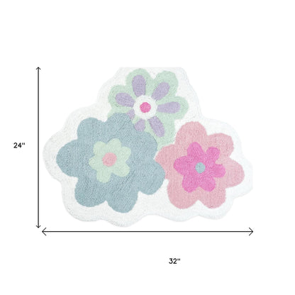 32" Pink And White Cotton Flowers Floral Bath Rug-5
