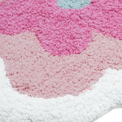32" Pink And White Cotton Flowers Floral Bath Rug-6