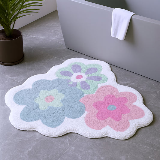 32" Pink And White Cotton Flowers Floral Bath Rug-0