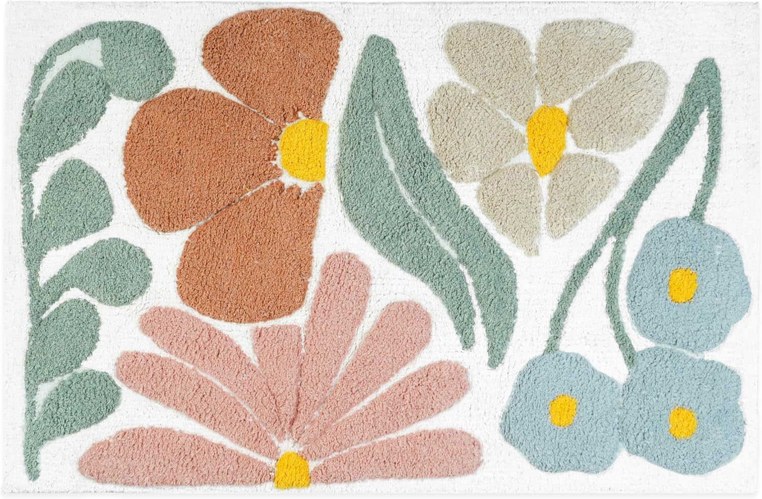 32" Light Blue Red And White Cotton Floral Bath Rug-1