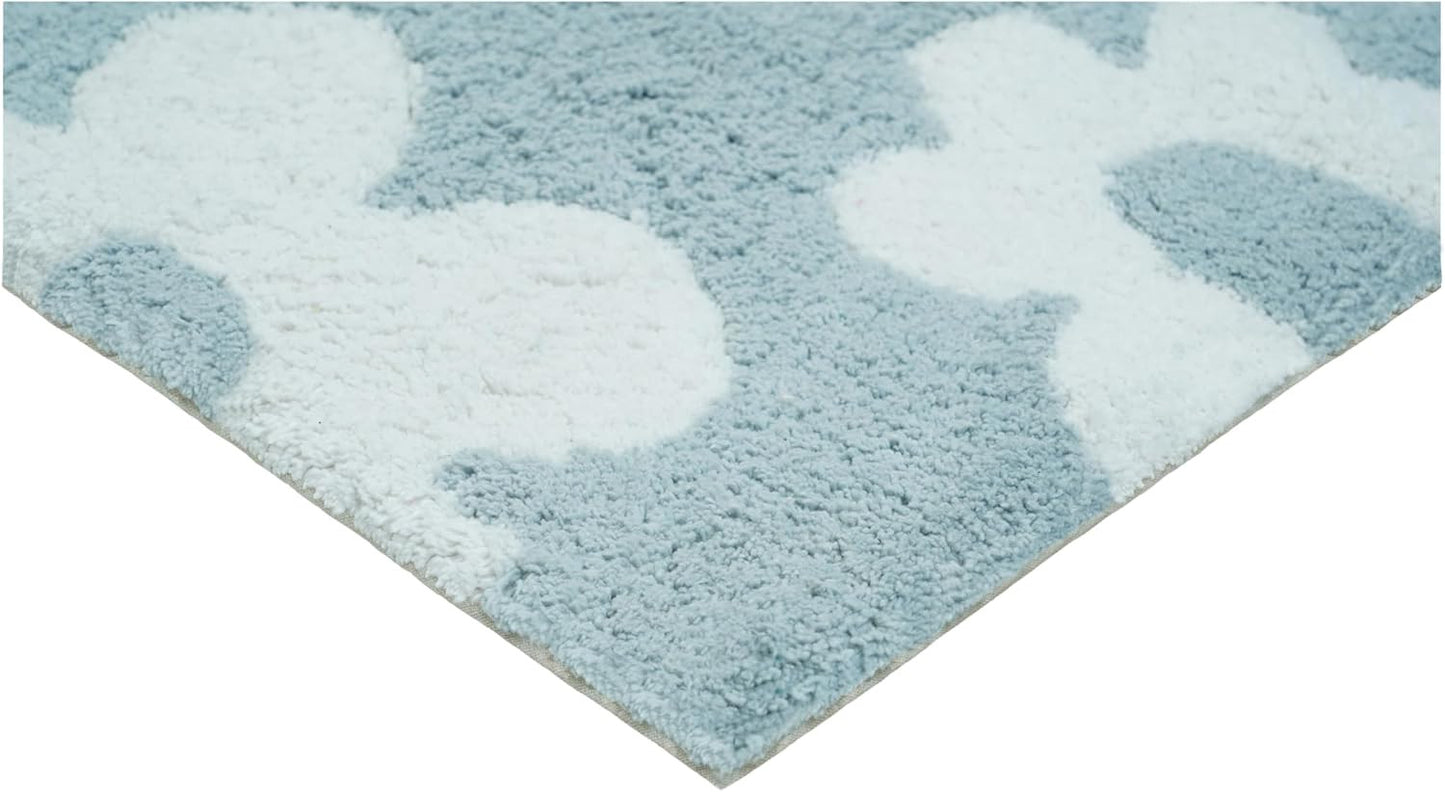 32" Blue And White Cotton Floral Bath Rug-4