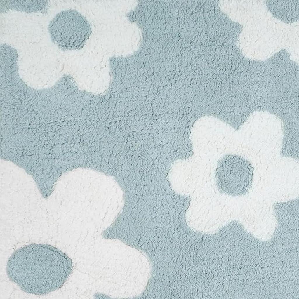 32" Blue And White Cotton Floral Bath Rug-7