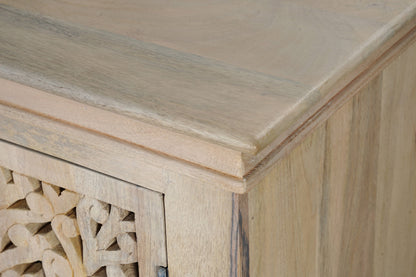 72" White Solid Wood Carved Floral Sideboard with Three Doors-4