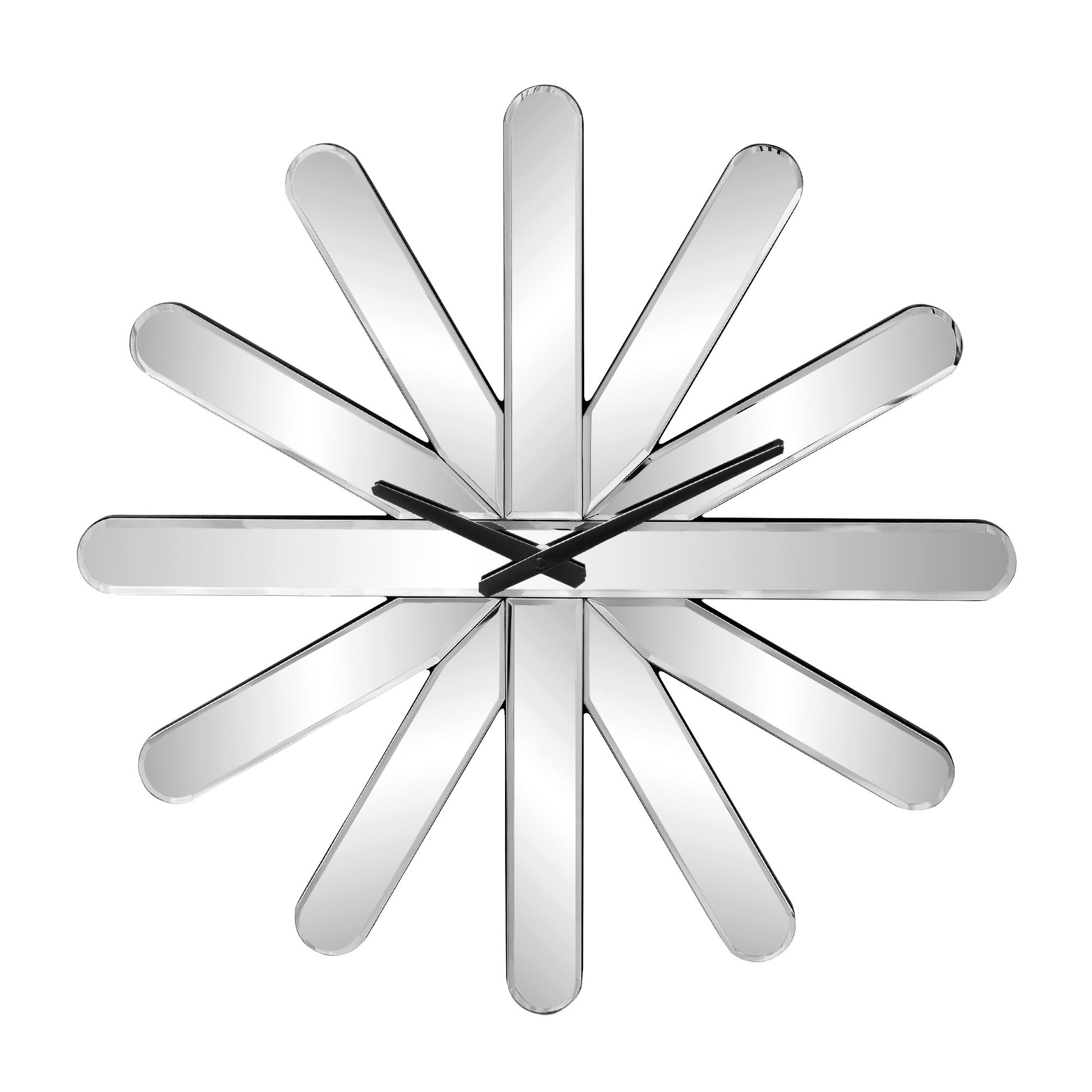 26" Silver Mirrored Glass Silent Analog Starburst Wall Clock-0