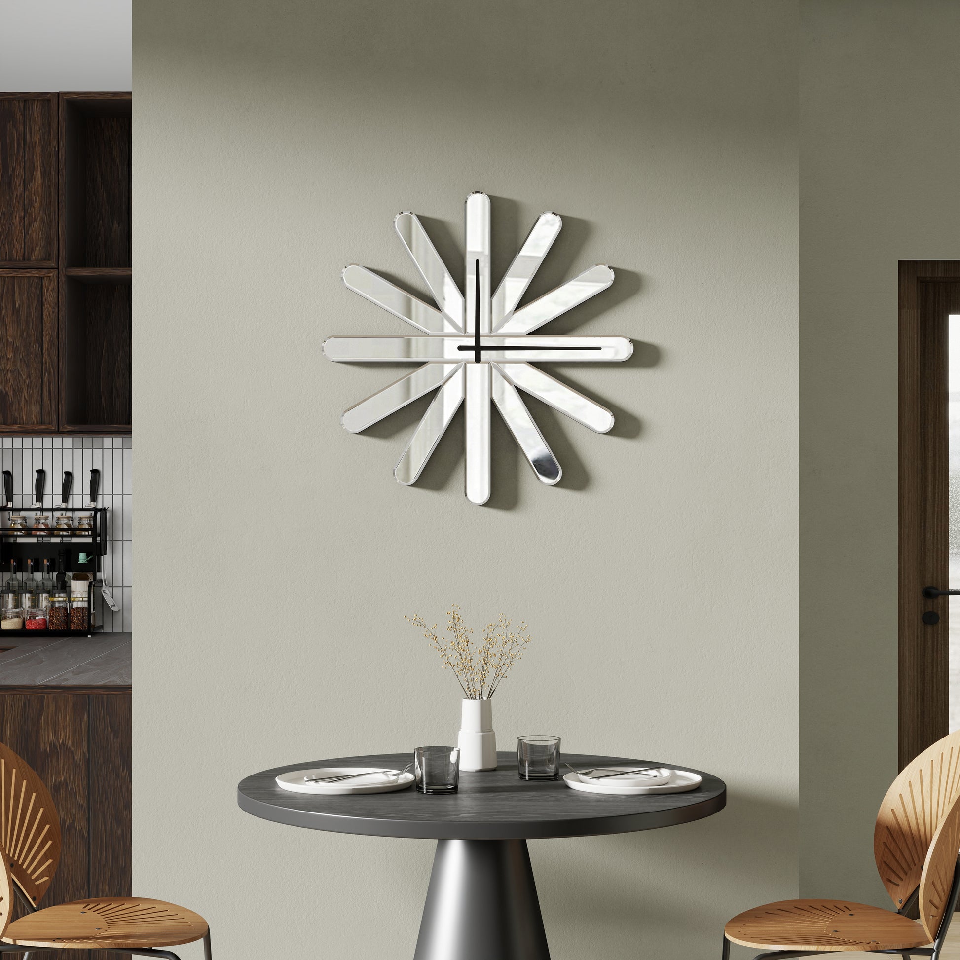 26" Silver Mirrored Glass Silent Analog Starburst Wall Clock-7