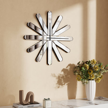 26" Silver Mirrored Glass Silent Analog Starburst Wall Clock-6